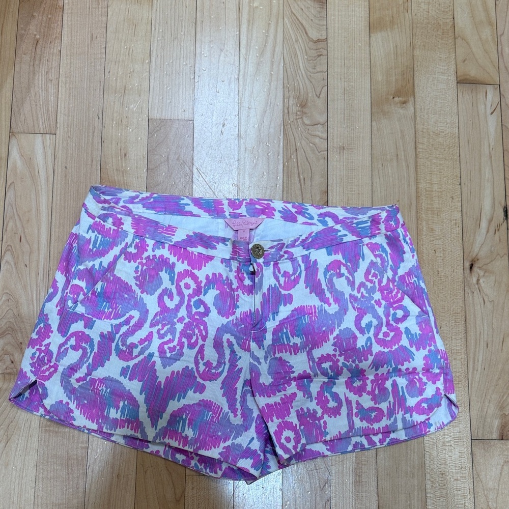 Lilly Pulitzer Pink & Turquoise Abstract Print High-Rise Shorts